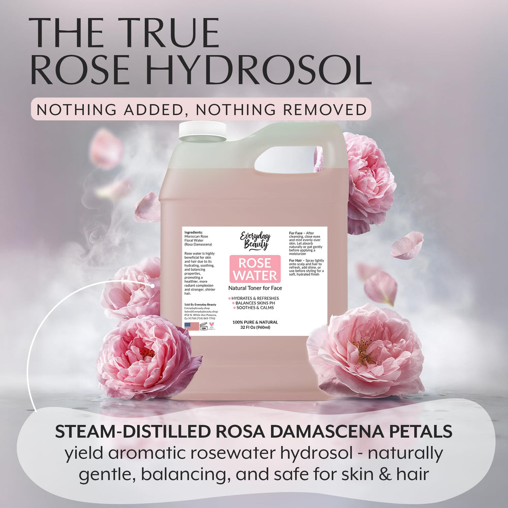 Everyday Beauty Rose Water Toner close-up highlights delicate rose aroma and soothing feel.