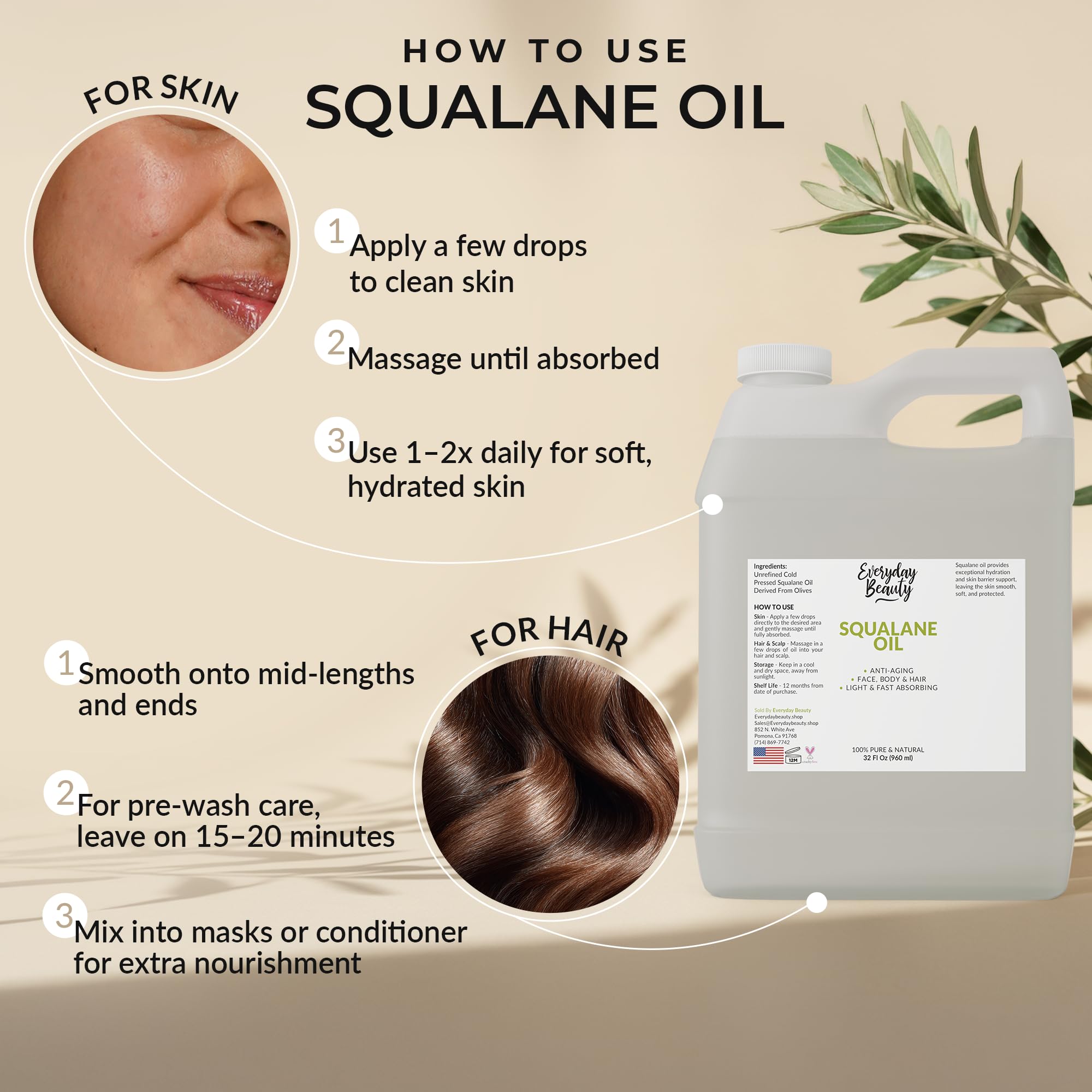 Everyday Beauty Squalane Oil no-residue finish demonstrates lightweight formula