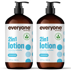 Everyone 2in1 unscented lotion bottle on countertop for daily hydration.
