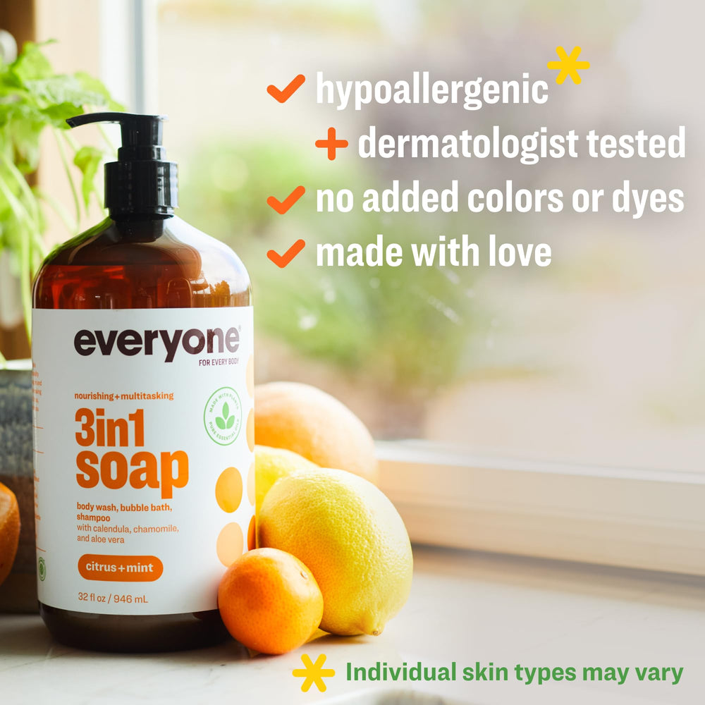 Everyone 3in1 Citrus and Mint hair and body wash for a versatile clean.