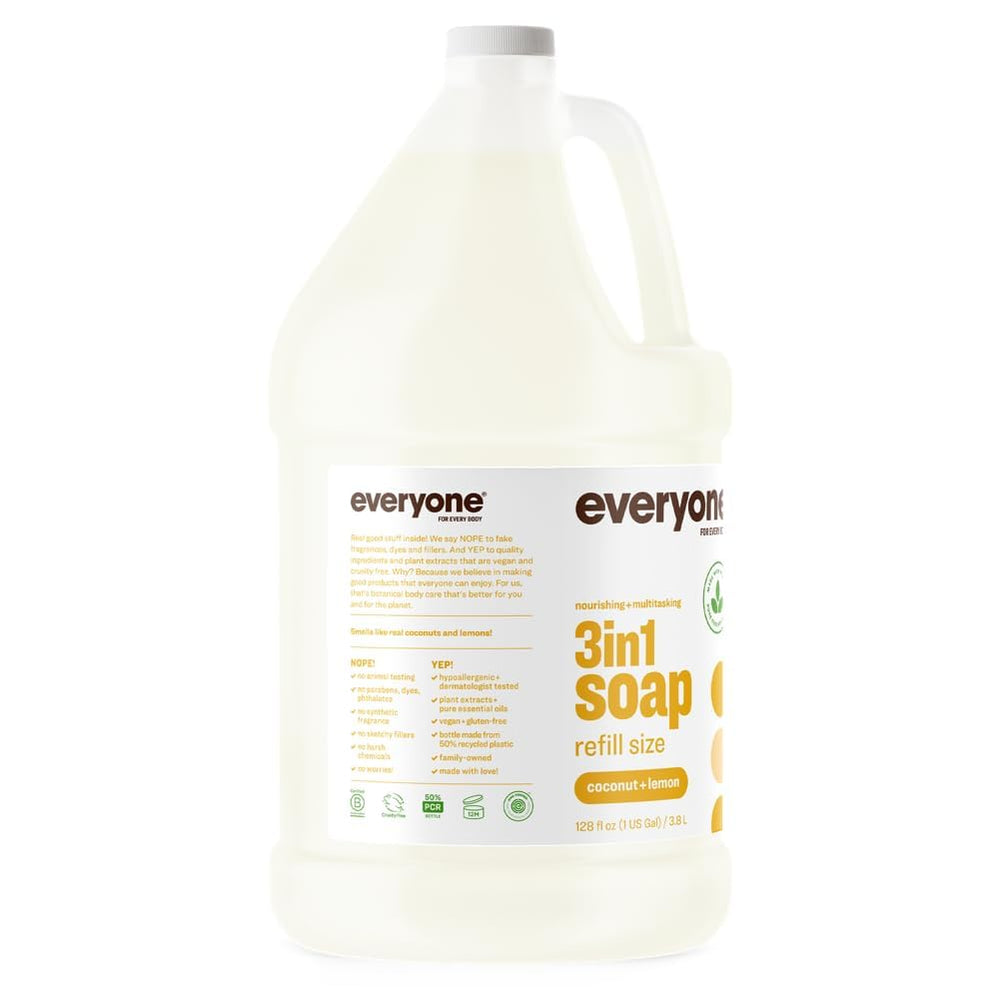 Everyone 3in1 gallon jug emphasizes value and long-lasting use.