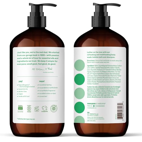 Everyone 3-in-1 Peppermint Tea Tree bottle pour demonstrates easy-dispense design for quick use.