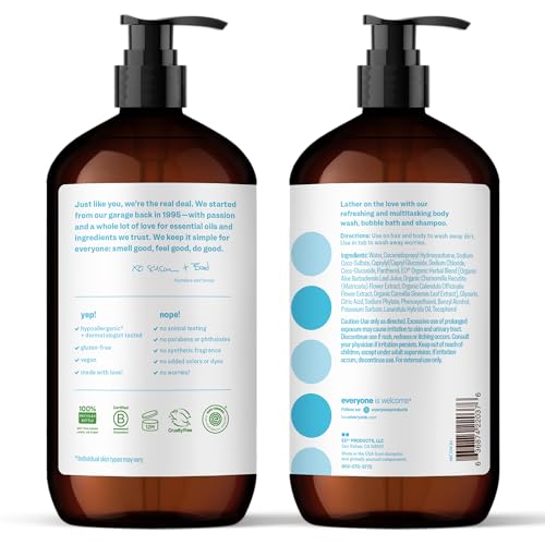 Everyone 3-in-1 Soap bubbles in tub for gentle bath fun and rinse.