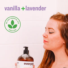 Everyone 3in1 vanilla lavender bath tub setting suggests a calming soak.