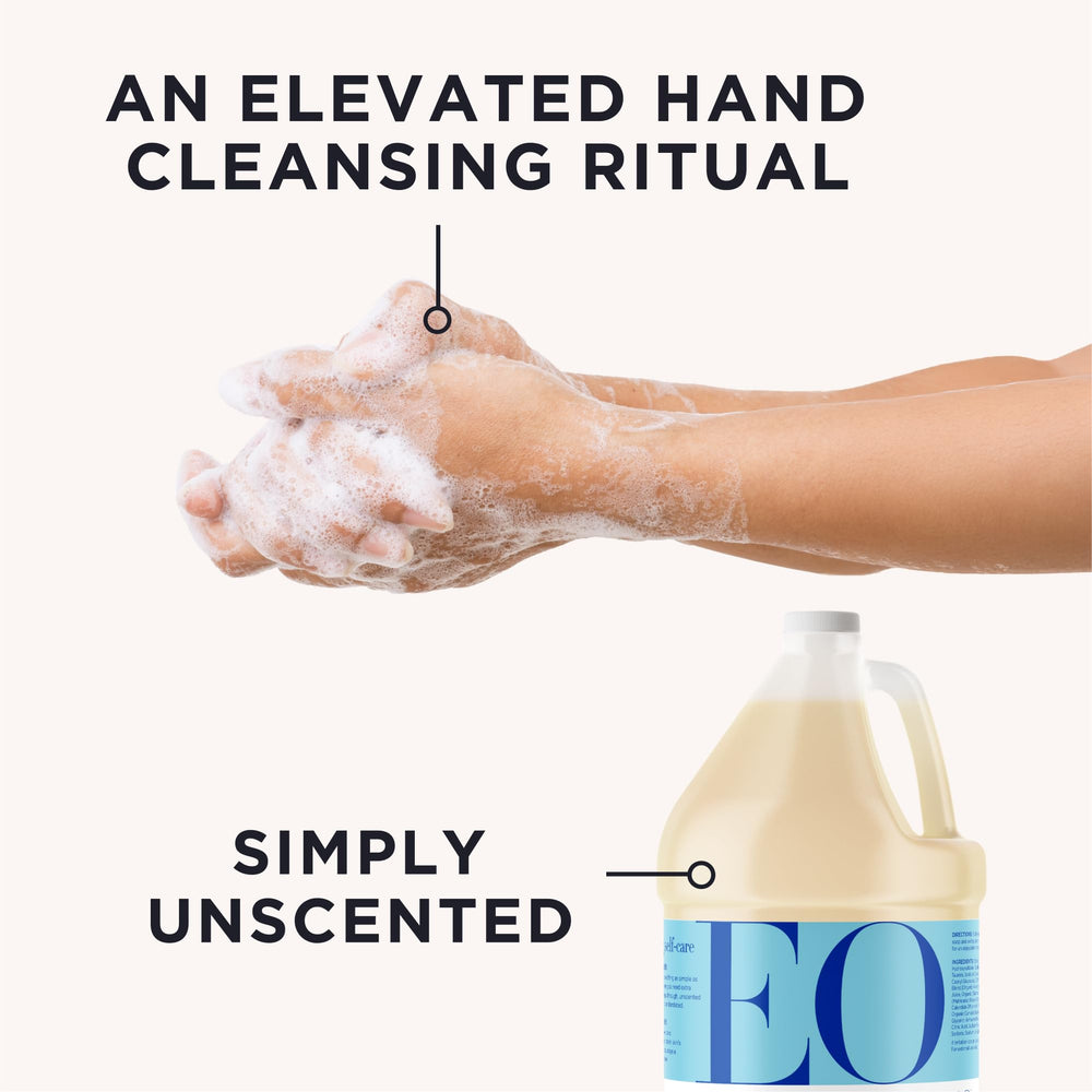 Everyone EO refill bottle being poured into a dispenser