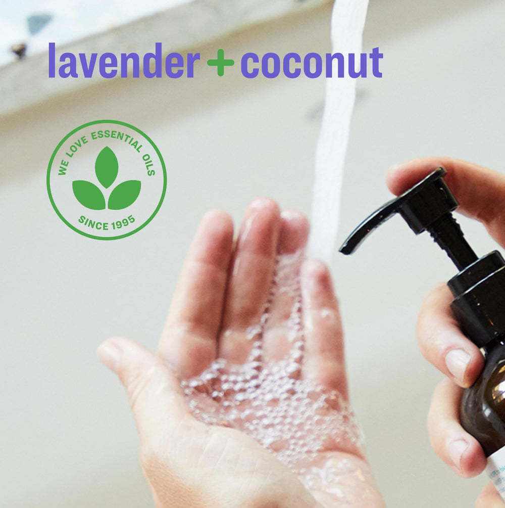 Everyone hand wash lather close-up with rich foam and lavender-coconut scent.