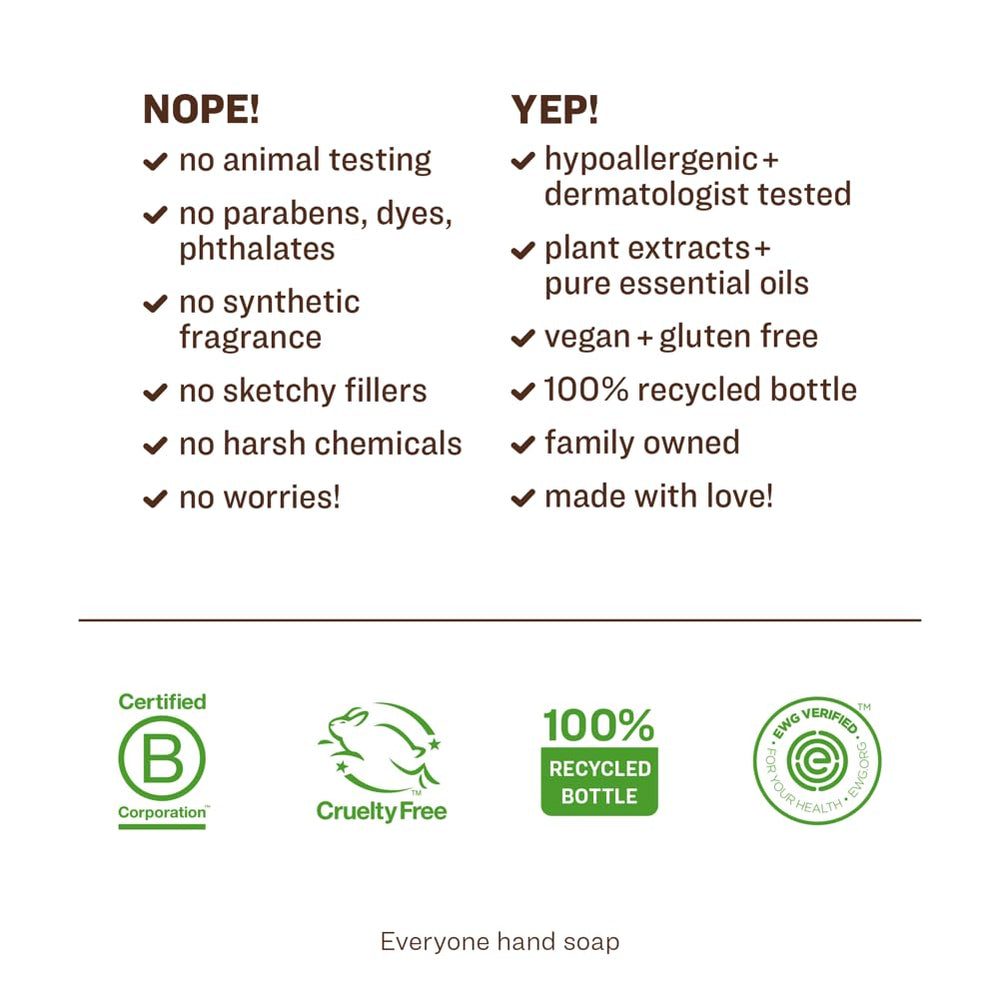 Everyone Hand Soap Ruby Grapefruit ingredients label highlights plant based formula
