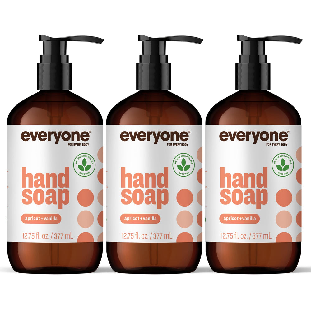 Everyone Jabón líquido para manos, frasco frontal, aroma de albaricoque y vainilla, limpia y suaviza.