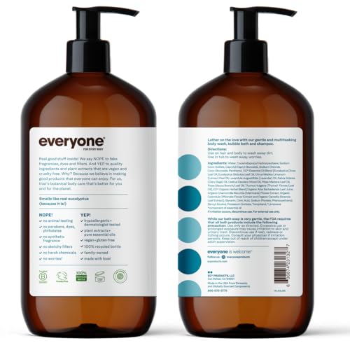Etiqueta de Everyone Pacífico Eucalipto con indicaciones y aroma suave.