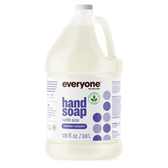 Everyone Lavender Coconut hand soap refill bottle, 1 gallon, eco-friendly packaging for kitchens and bathrooms.