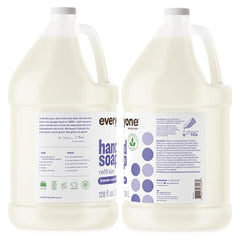 Everyone Lavender Coconut hand soap refill label highlights fragrance and recycled bottle details.