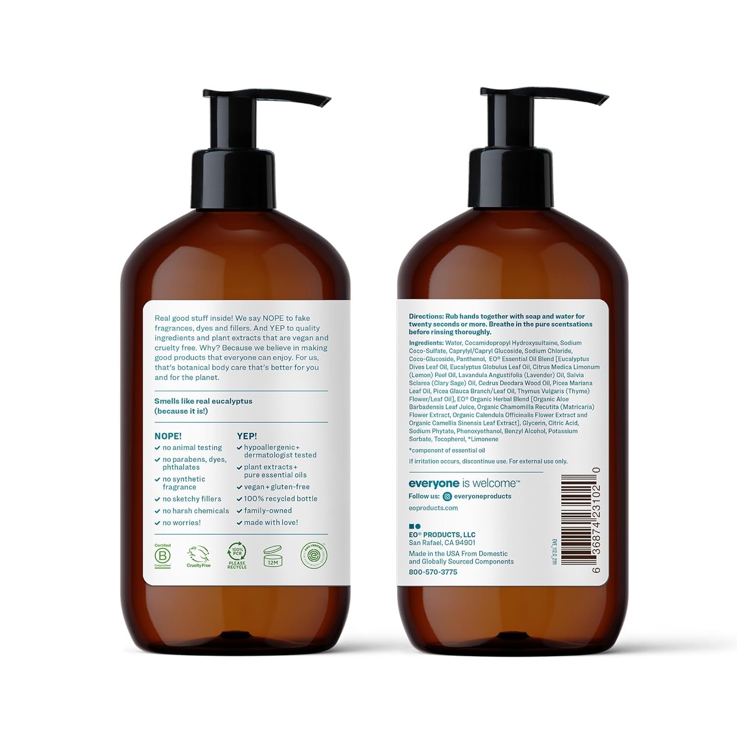 Everyone Liquid Hand Soap Pacific Eucalyptus pour bottle shown in kitchen setting for quick cleanup