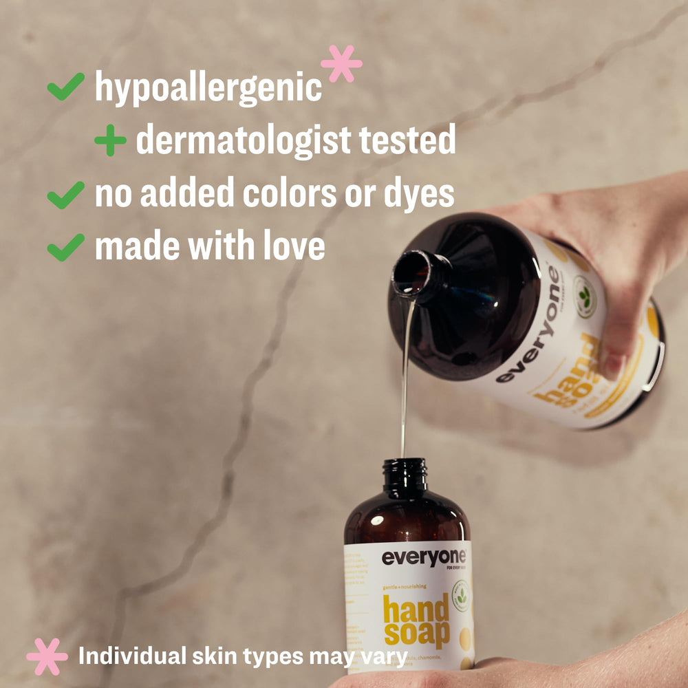 Everyone liquid soap refill label closeup with Meyer Lemon Mandarin branding and notes