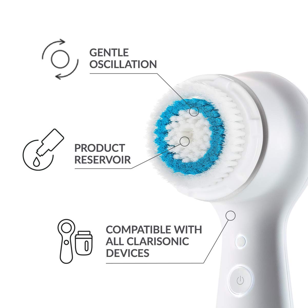 Evetree Clarisonic Mia 2 brush head close-up with rounded bristles for sensitive skin.