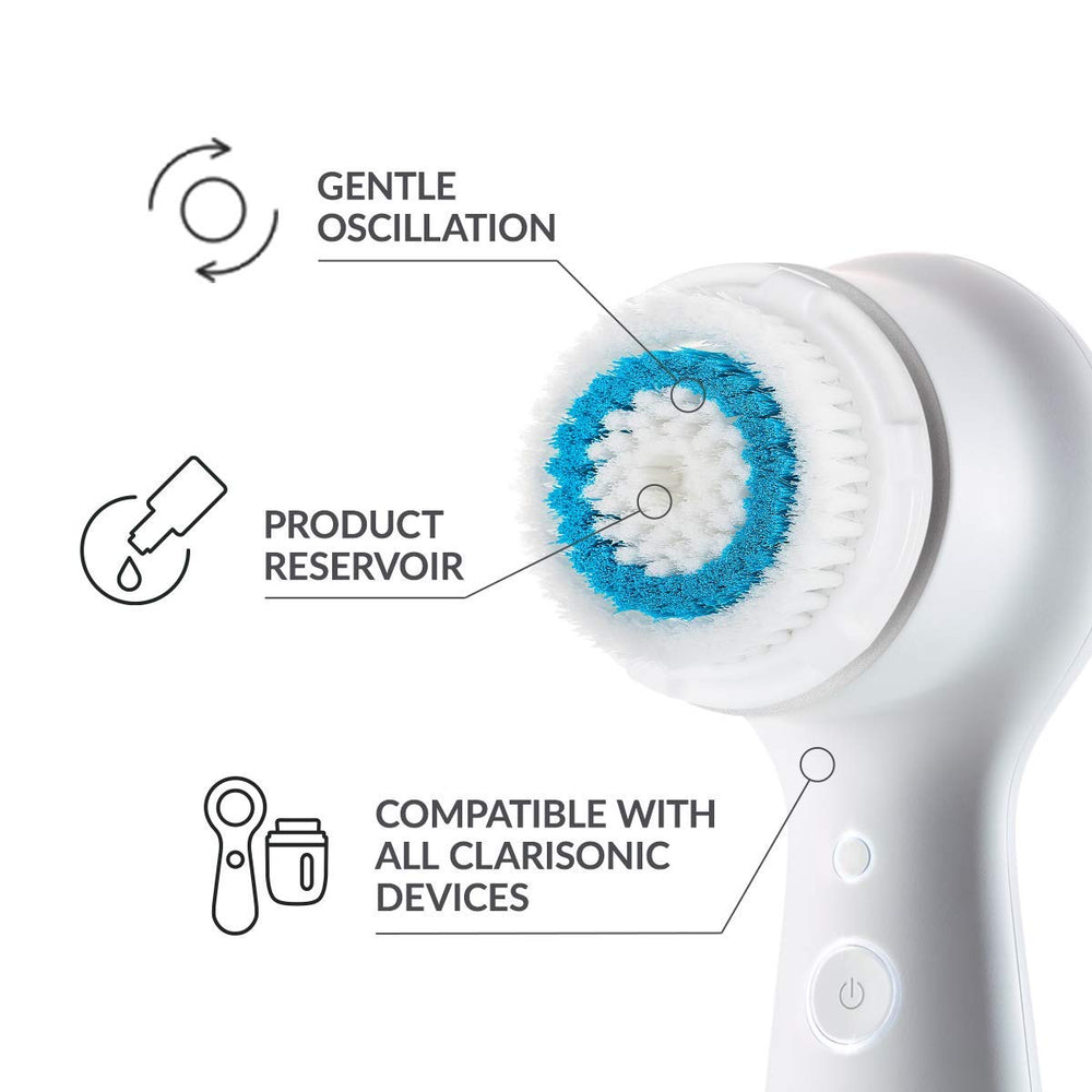 Evetree Clarisonic Mia 2 brush head close-up with rounded bristles for sensitive skin.
