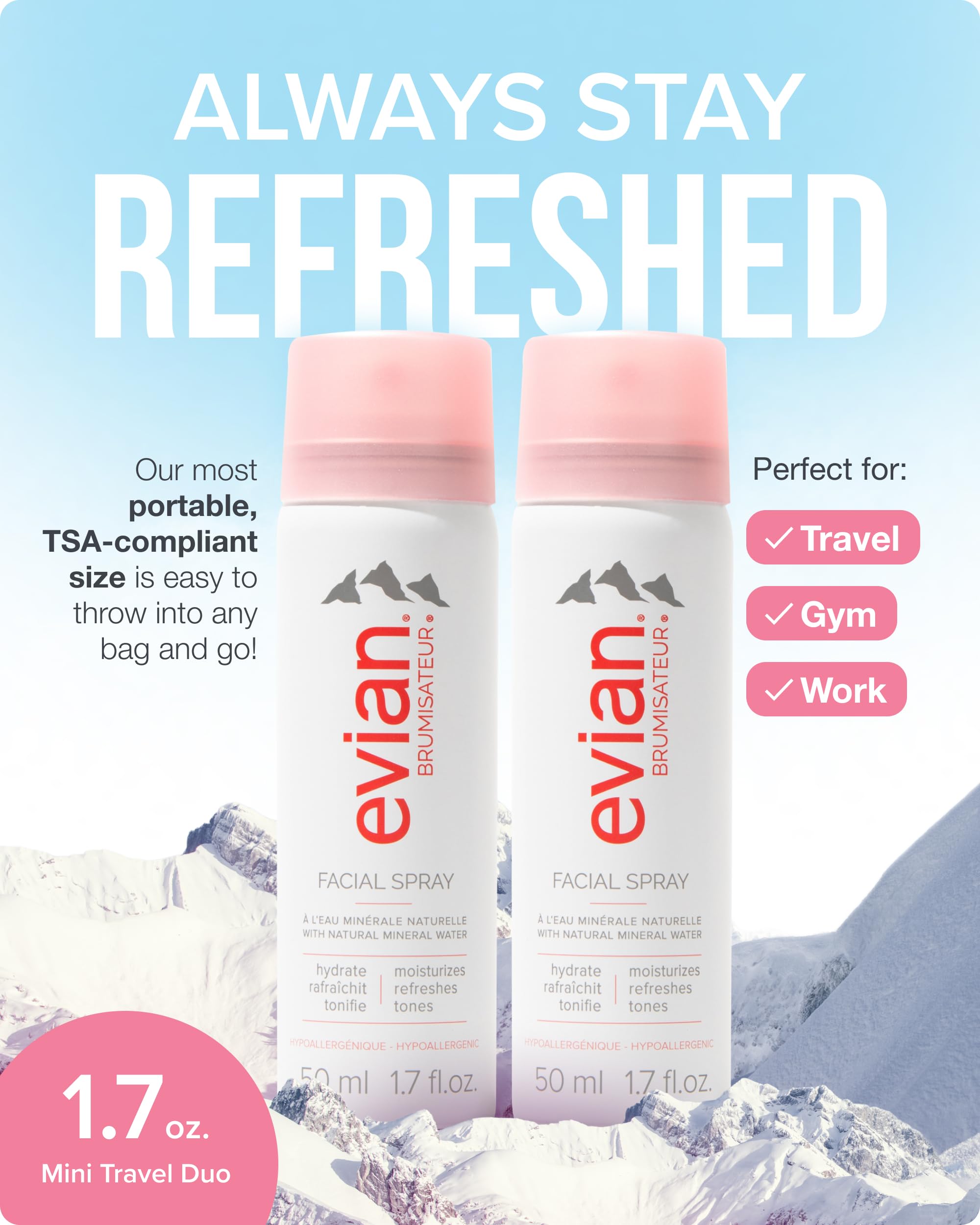 Evian agua mineral para rostro, niebla fina que refresca