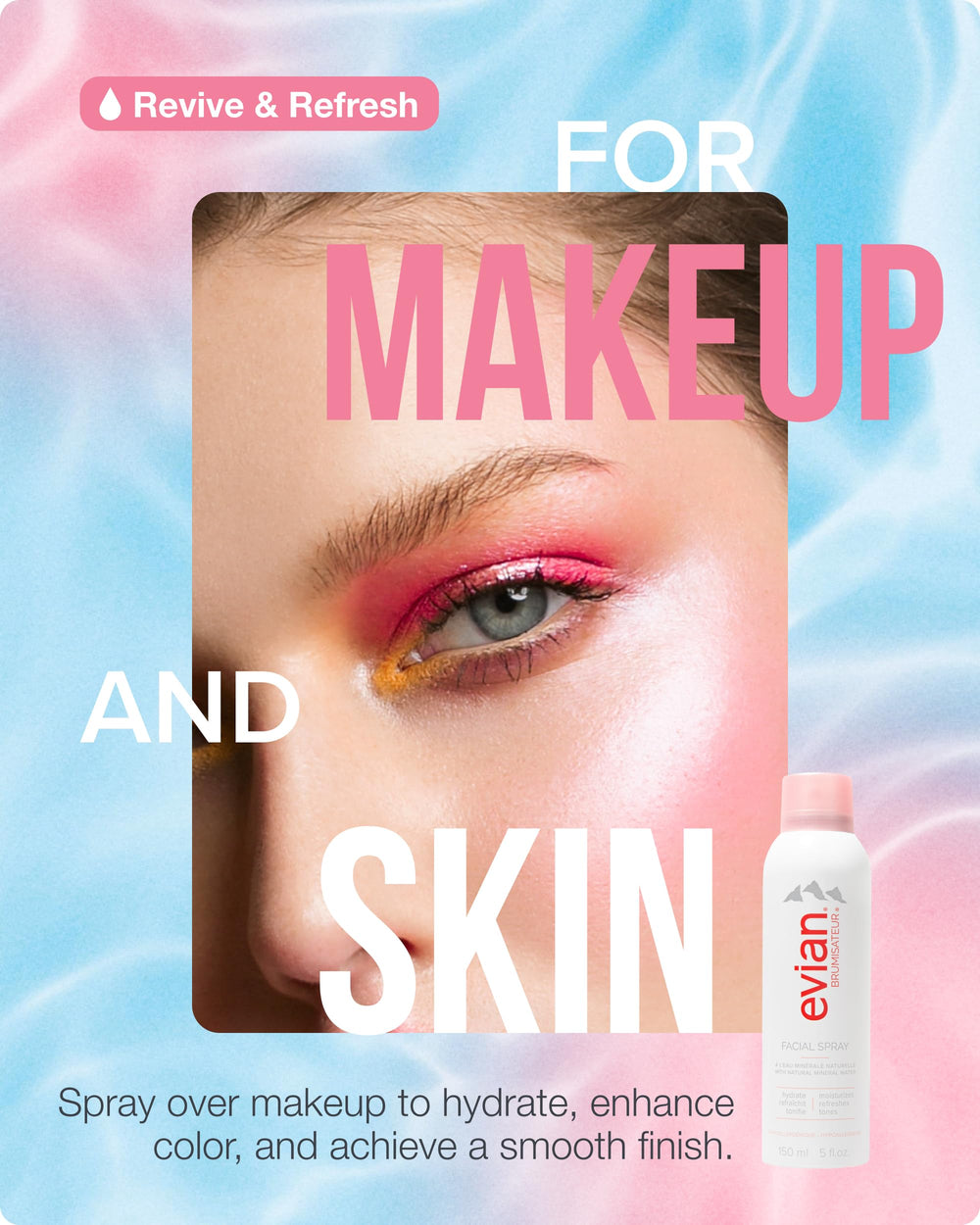 Evian Facial Spray refreshing mist tones skin during daily skincare.