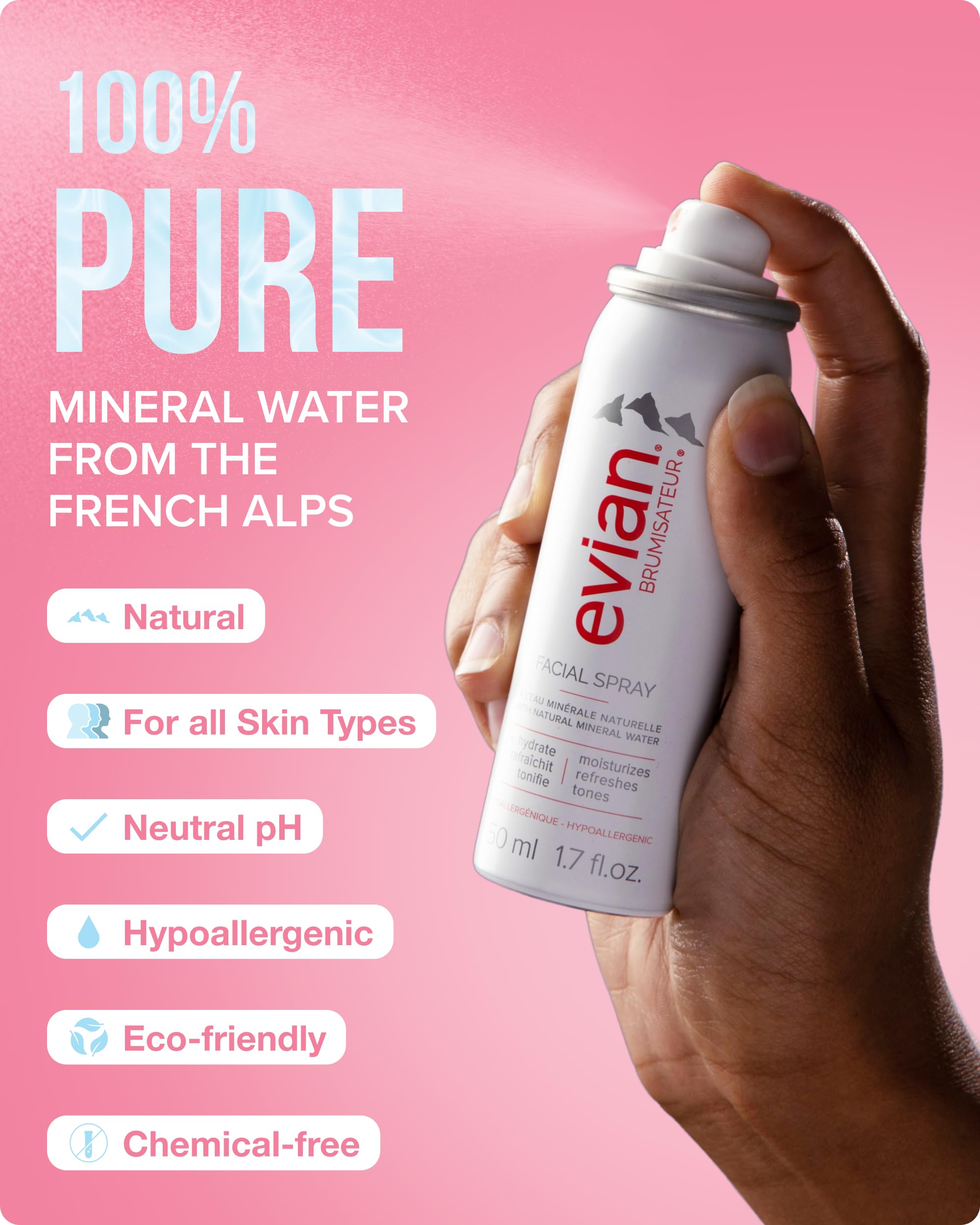 Fijador de maquillaje Evian, bruma delgada para fijar sin esfuerzo