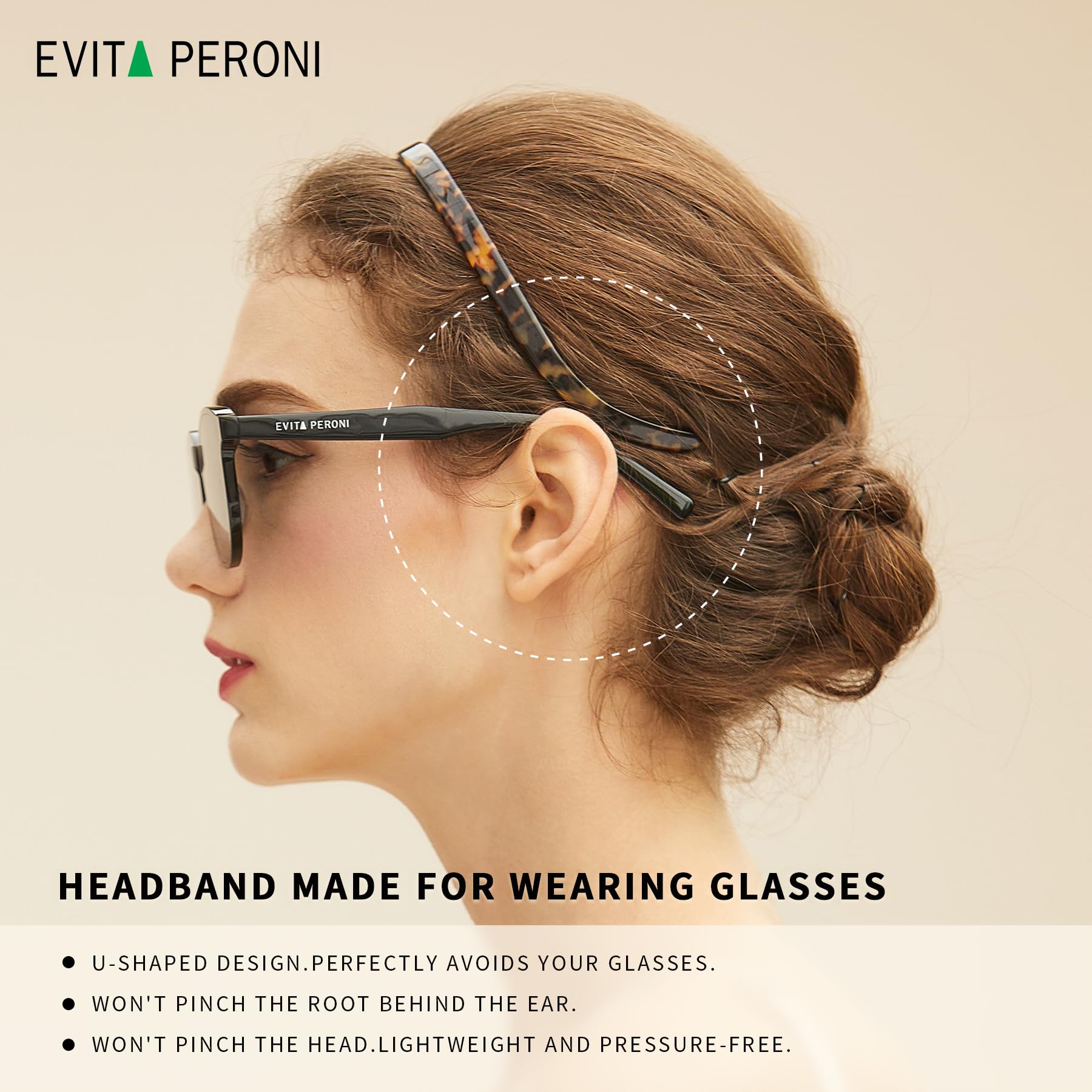 EVITA PERONI elastic acetate resin material offers flexible, durable fit
