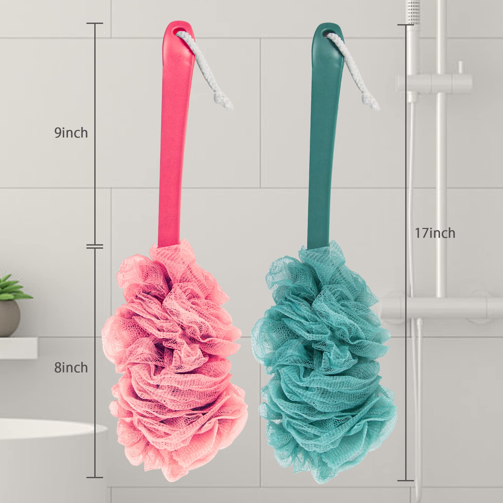 Evmliy long-handle back scrubber helps reach difficult areas.
