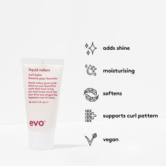 EVO Liquid Rollers Curl Defining Balm application on hands showing light hold