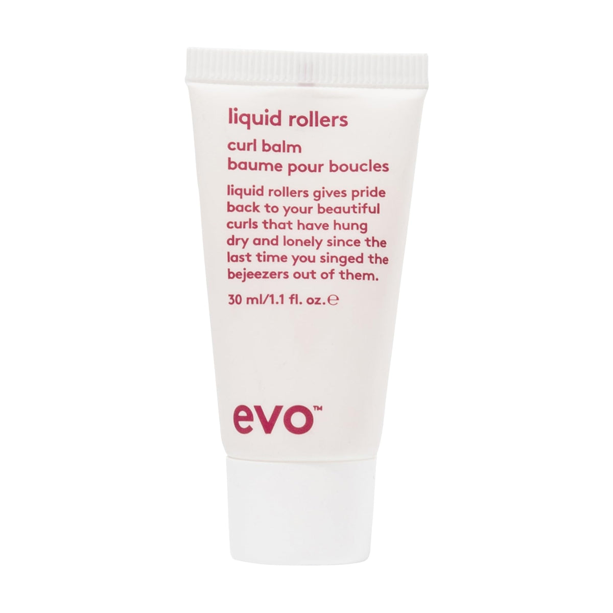 EVO Liquid Rollers Curl Defining Balm bottle for travel-friendly styling on the go