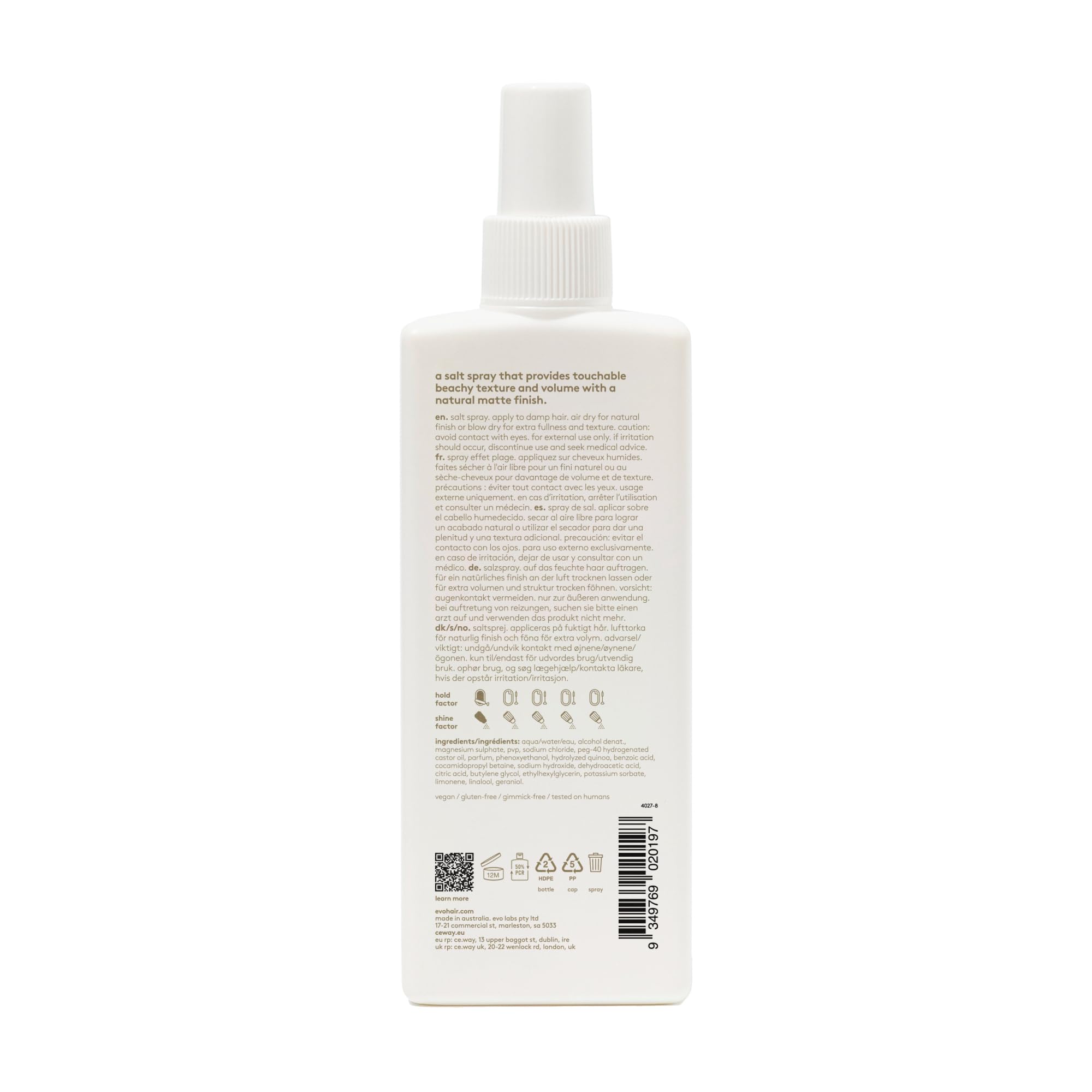 EVO Salty Dog sea salt spray texture close-up shows matte finish.