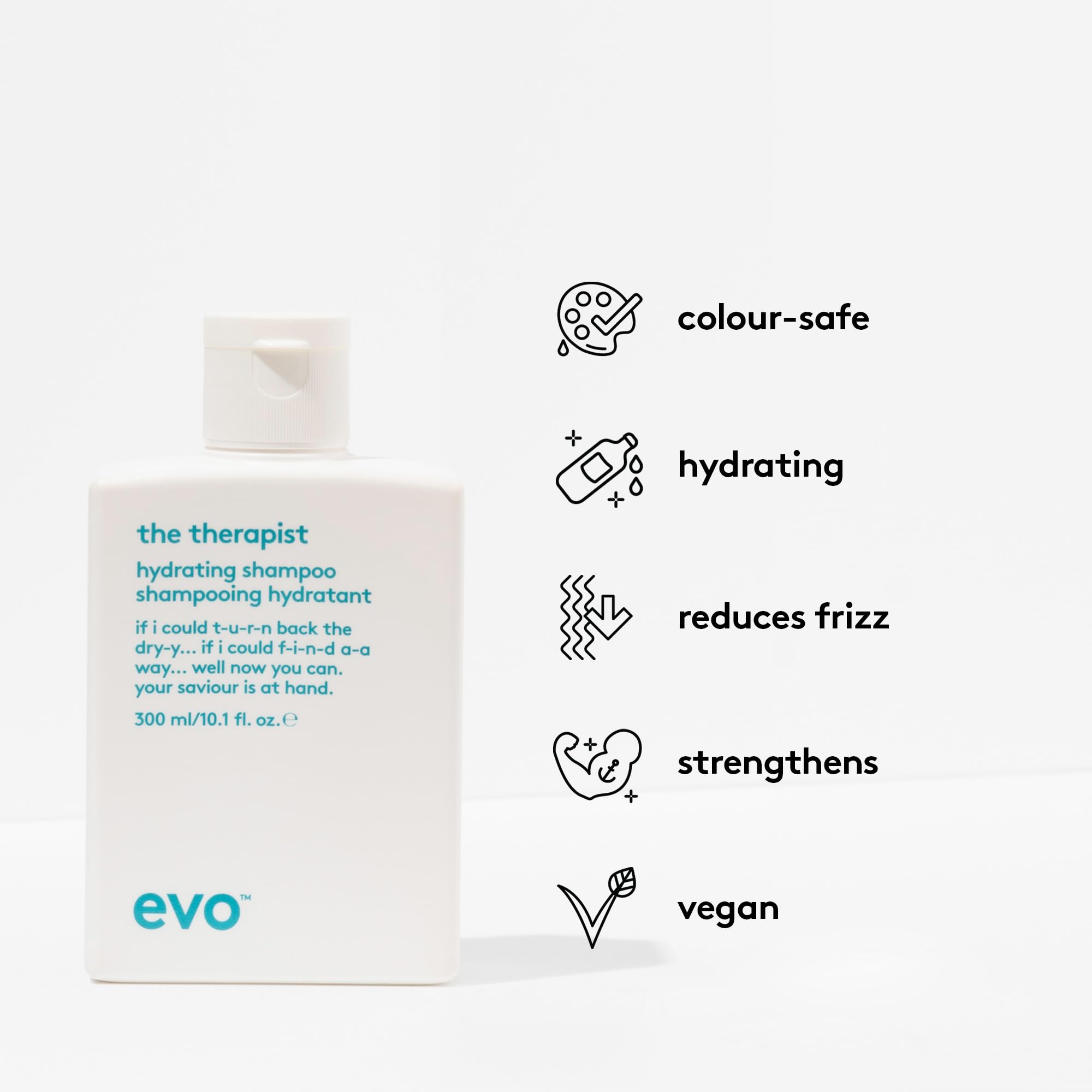 EVO The Therapist color protection shot preserves vibrancy and smooths strands.