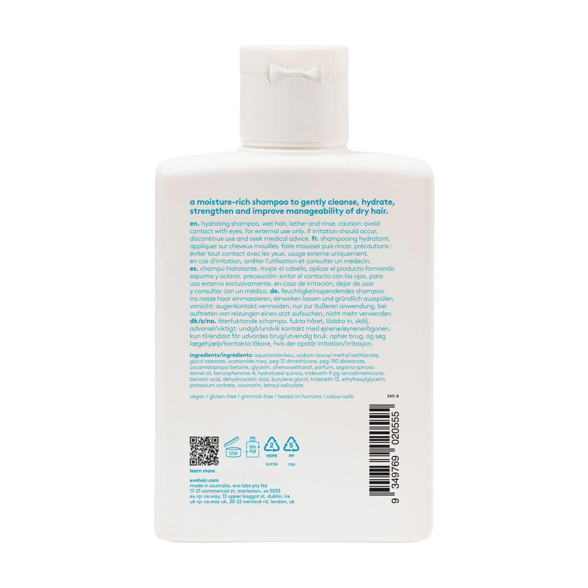 EVO The Therapist sulfate-free formula closeup promotes color vibrancy while cleansing.