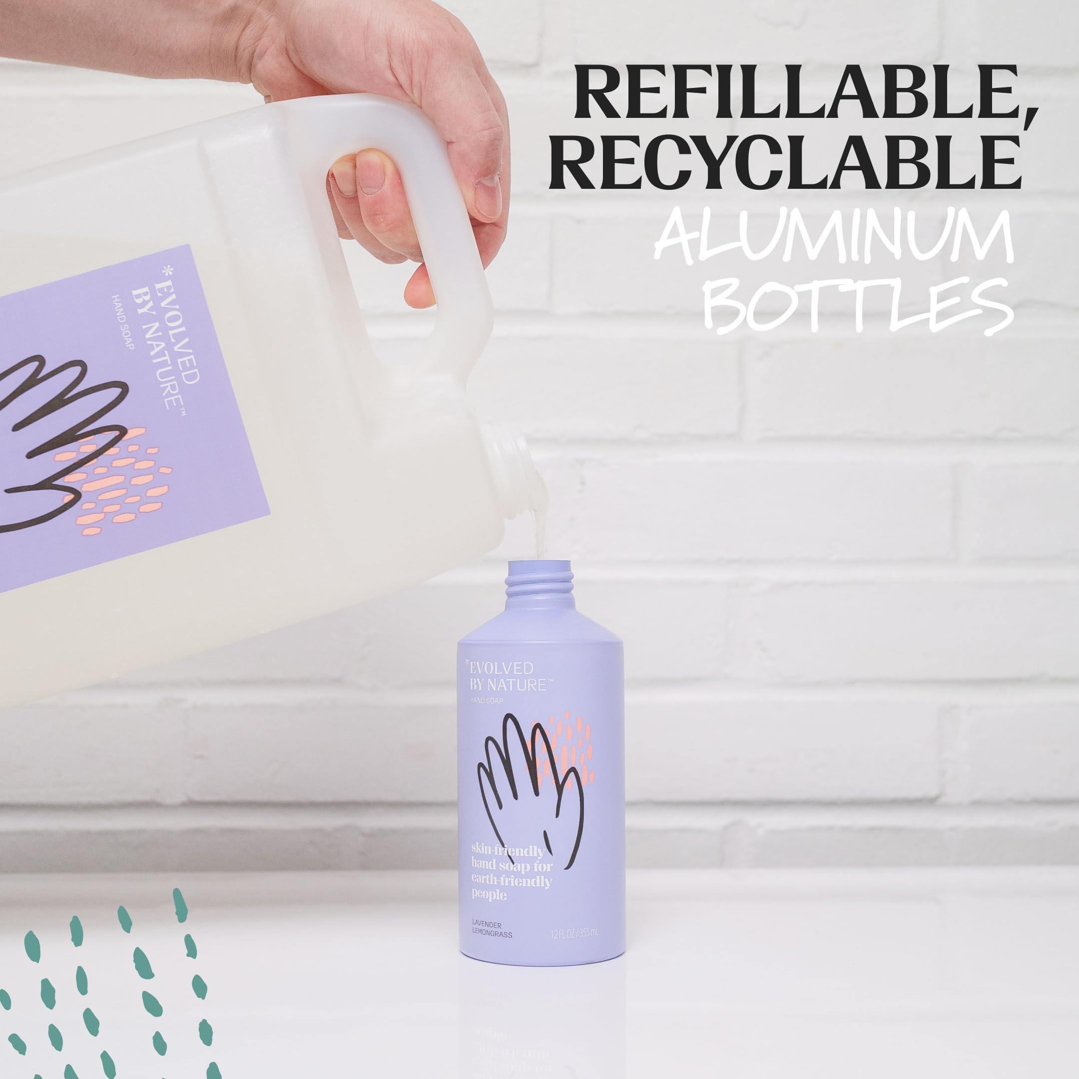 Evolved by Nature lavender lemongrass bottle emphasizes recyclable packaging and reduced waste.