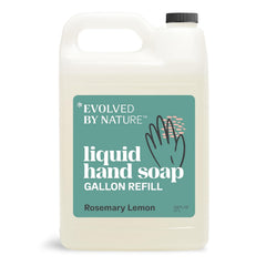 EVOLVED BY NATURE liquid hand soap refill bottle showcasing rosemary lemon scent for sustainable care.
