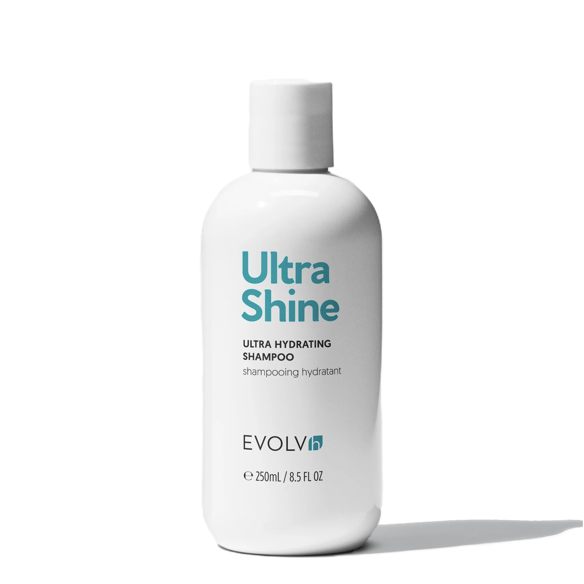 EVOLVh UltraShine Moisture Shampoo bottle shows color-safe hydration