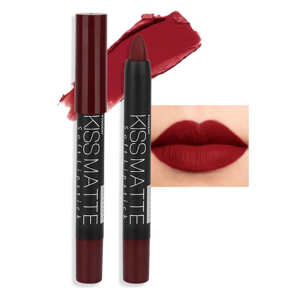 evpct Deep Dark Red Matte Lipstick swatch showing bold, long-lasting color.