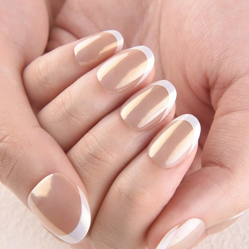 evpct French Tip Nails chrome glaze finish with salon-like shine