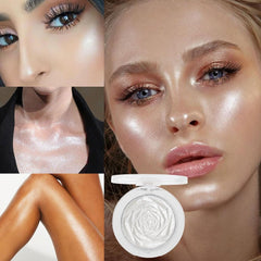 evpct Pearl White Silver Highlighter on cheekbone for luminous daily glow.