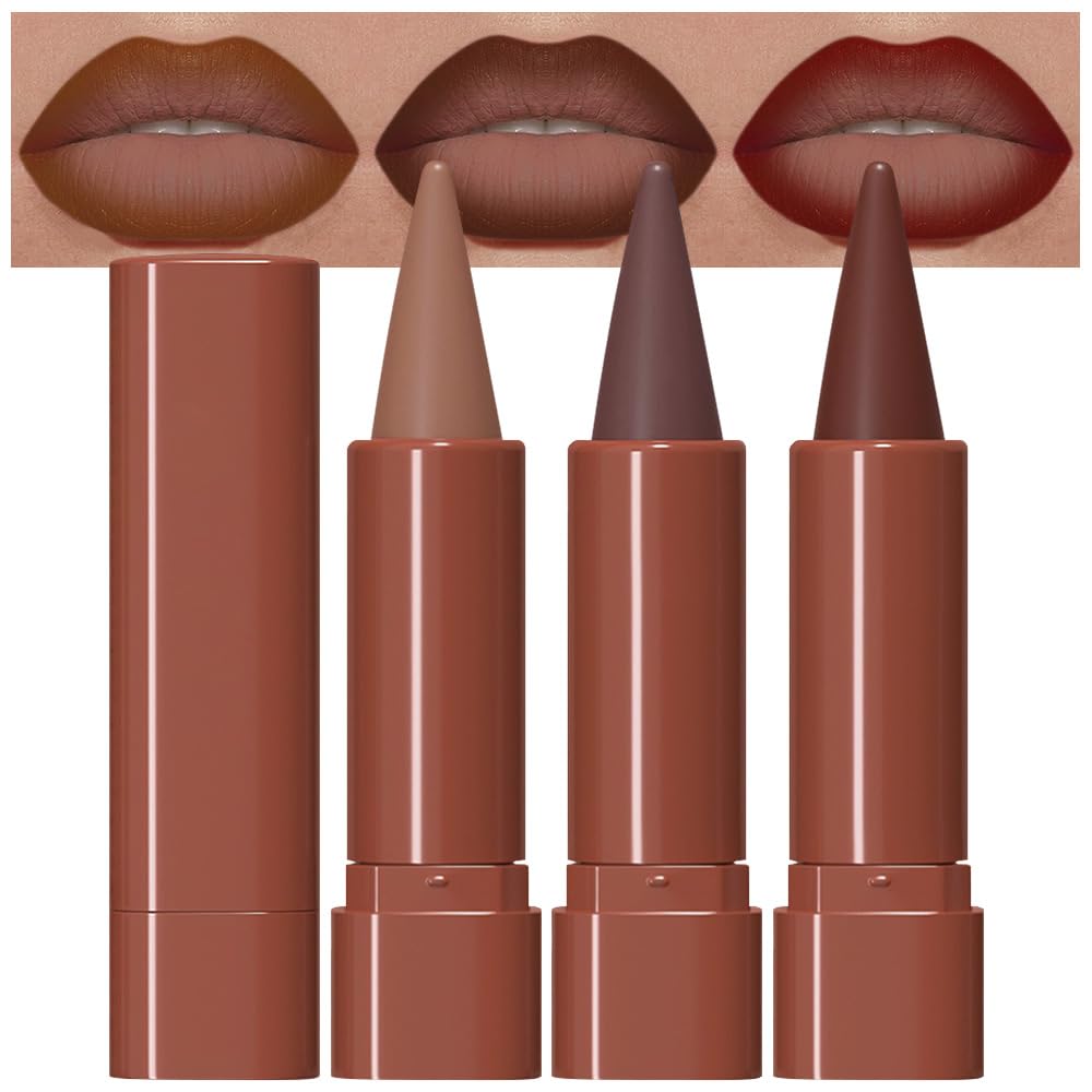 evpct warm brown maroon gradient lipstick highlights precise tip for defining lips.