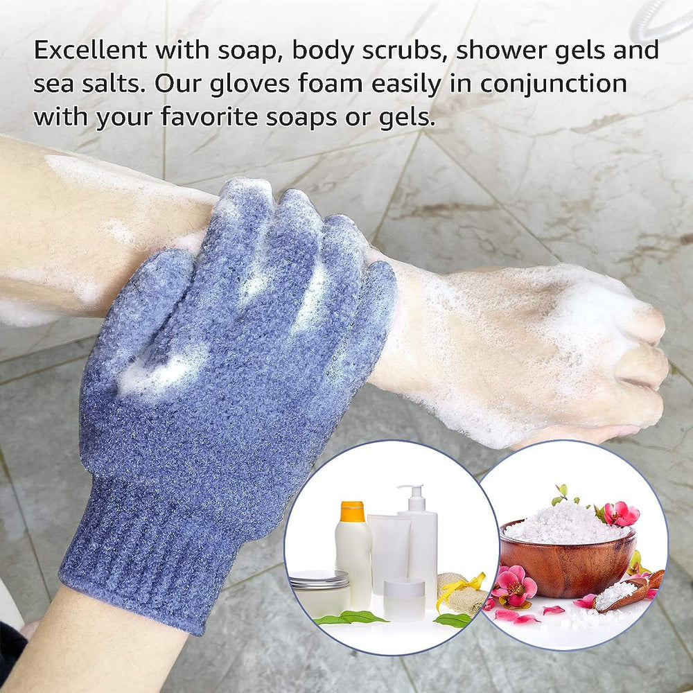 Evridwear glove beside feet for callus-softening exfoliation