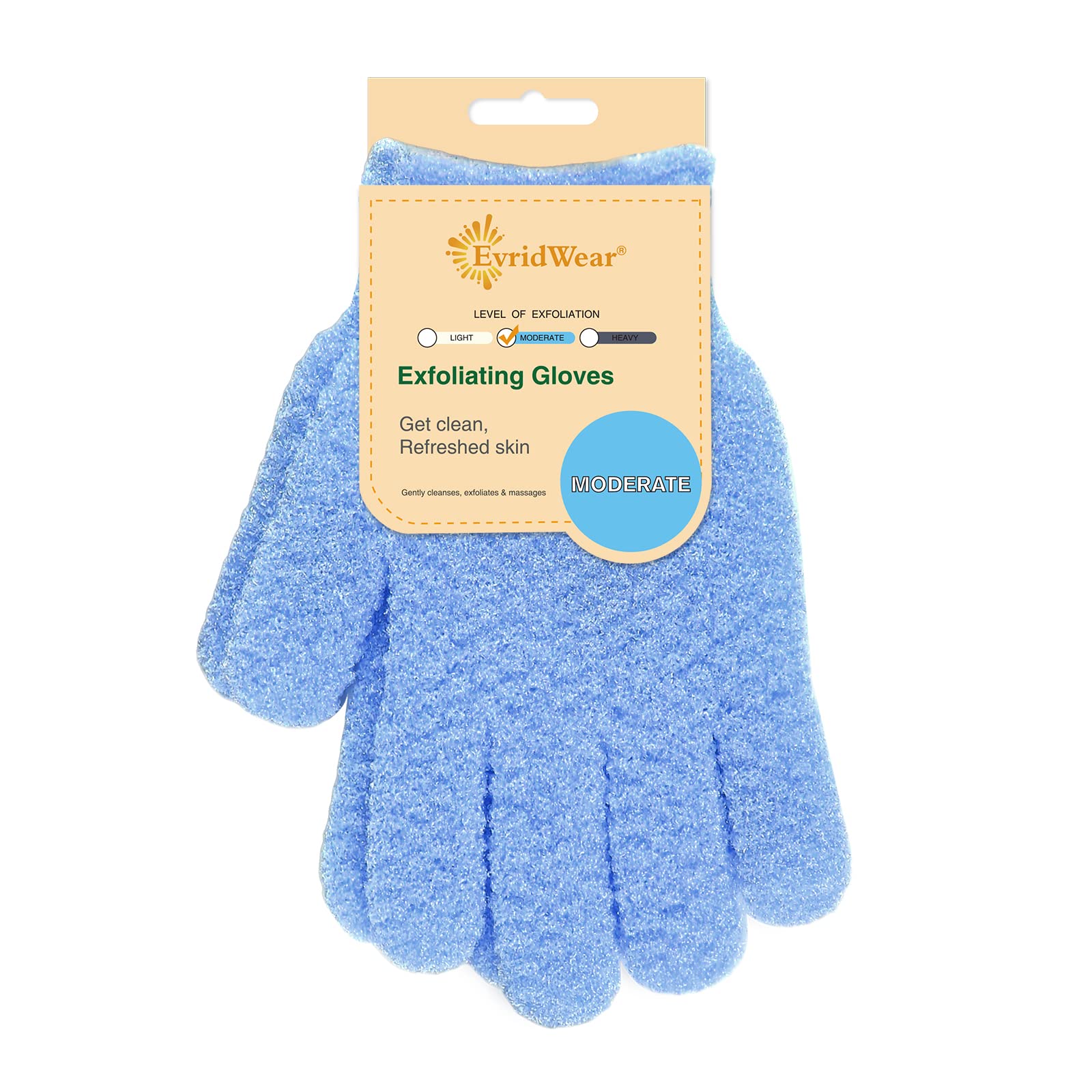 Evridwear exfoliating glove dual texture top view for gentle body exfoliation.