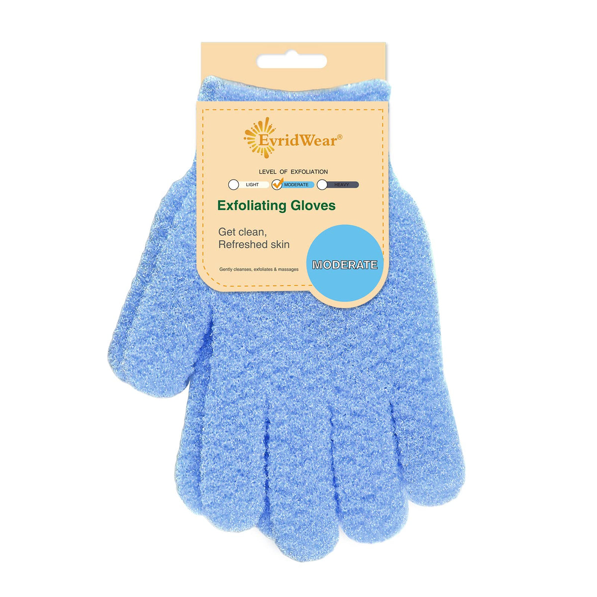 Evridwear exfoliating glove dual texture top view for gentle body exfoliation.
