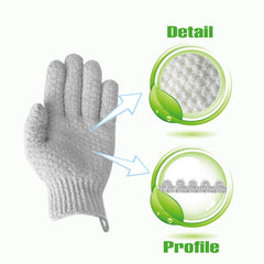 Evridwear exfoliating gloves in shower scene promoting easy rinse and refreshing cleanse
