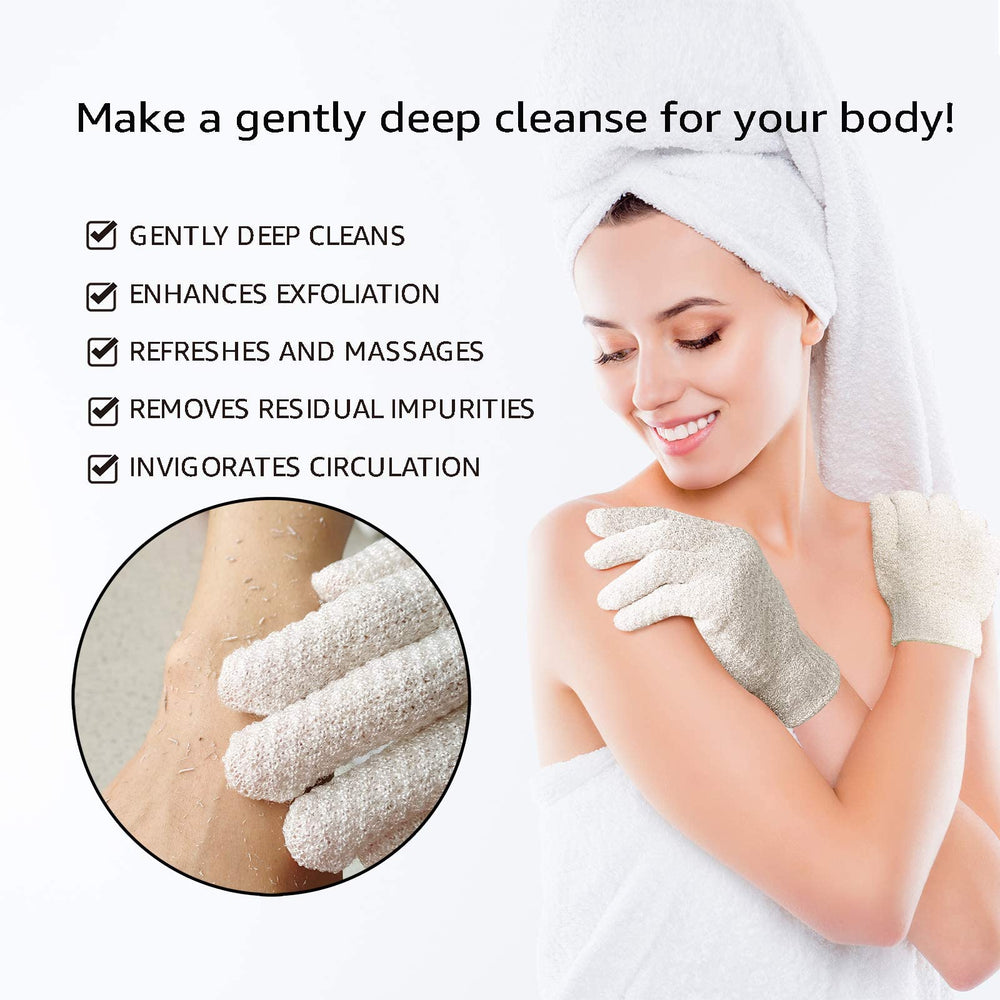 Evridwear exfoliating gloves demonstrating skin-smoothing effect during scrub
