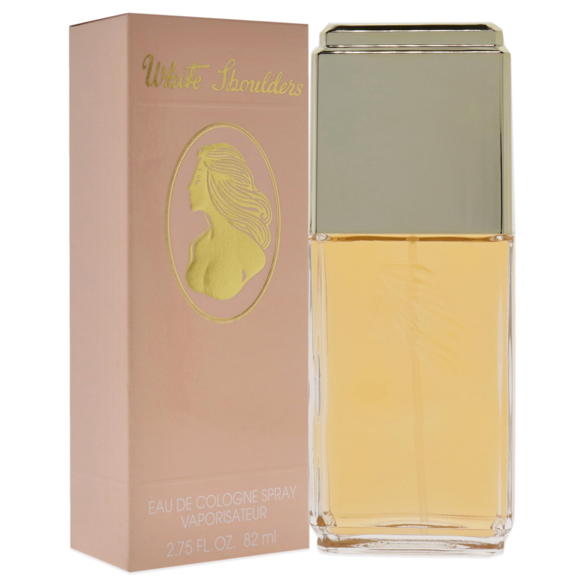 Evyan White Shoulders vanity shot, feminine fragrance on a vanity.