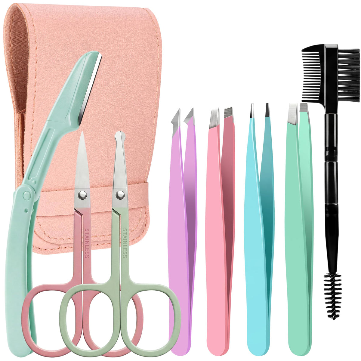 EWAGOA 8 in 1 tweezers set with leather case for organized travel grooming