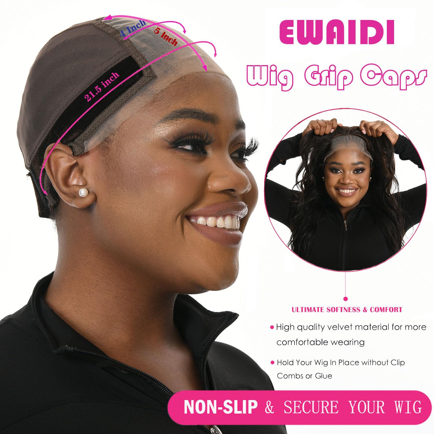 EWAIDI lace wig grip cap adjustable-buckle demonstrates customizable tension.