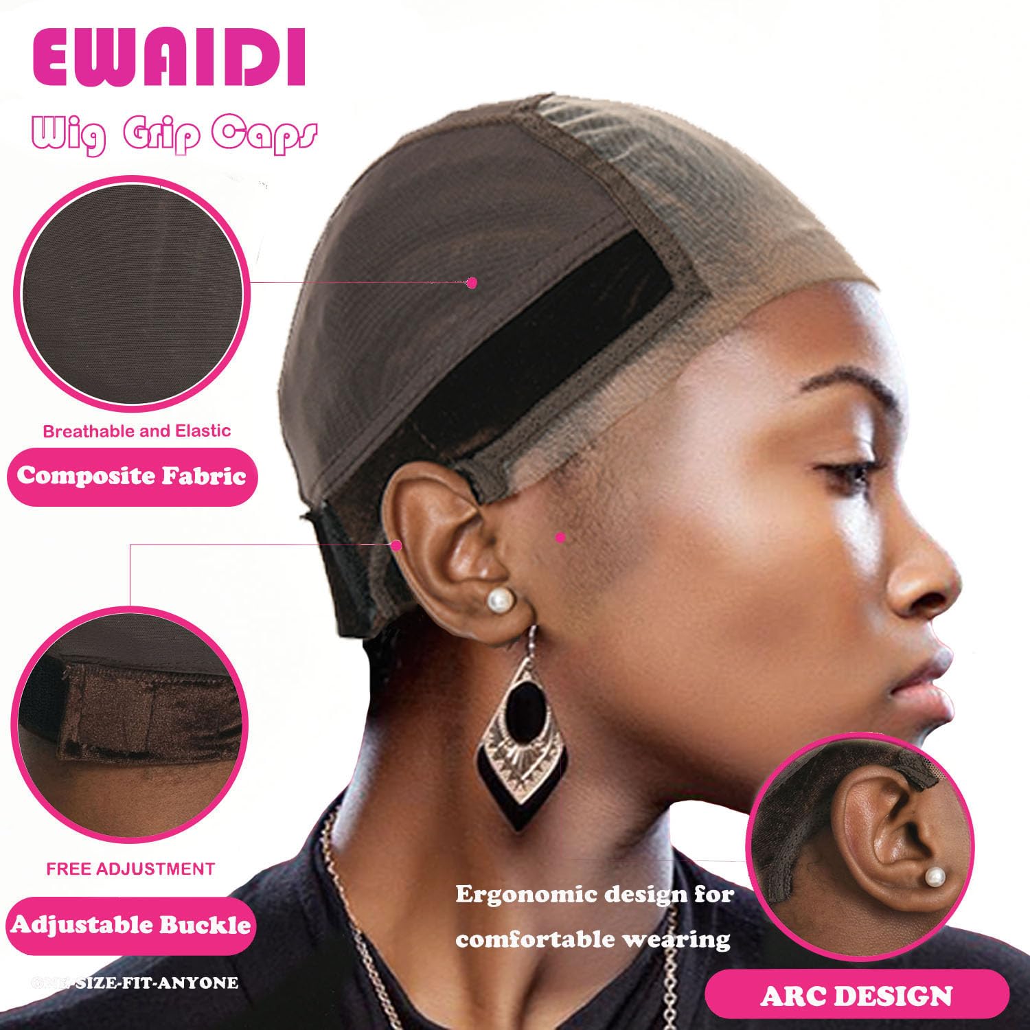 EWAIDI lace wig grip cap breathable mesh fabric keeps scalp cool during use.