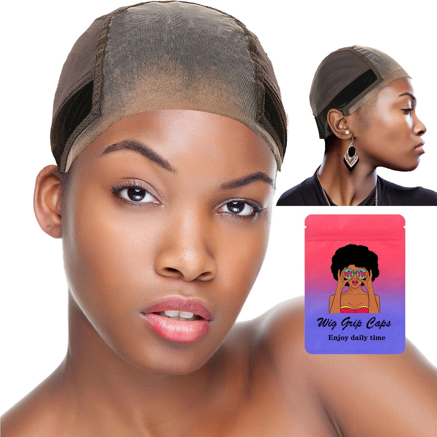 EWAIDI lace wig grip cap front view shows secure fit and natural part.