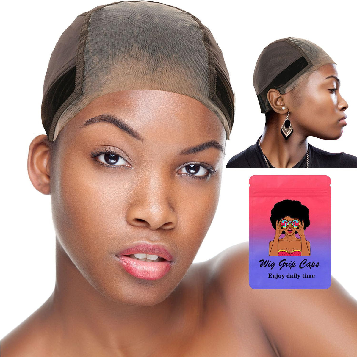 EWAIDI lace wig grip cap front view shows secure fit and natural part.