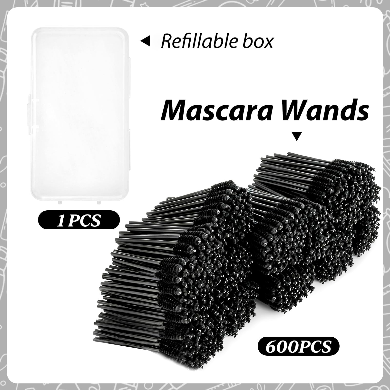 EWVVSS disposable eyelash brush with container spoolies for hygienic salon kits.