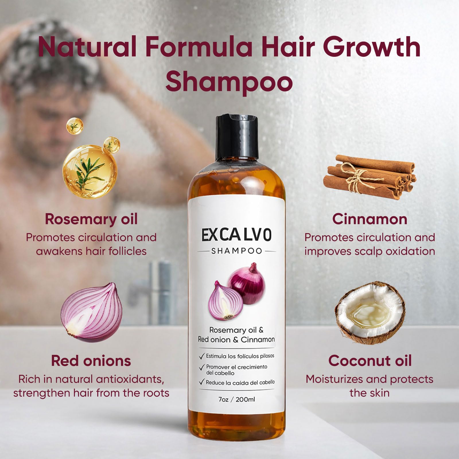 EXCALVO shampoo with rosemary oil drops for refreshing scalp care
