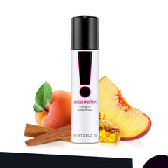 Exclamation Cologne Spray emphasizes fruity notes of peach and apricot for daytime freshness